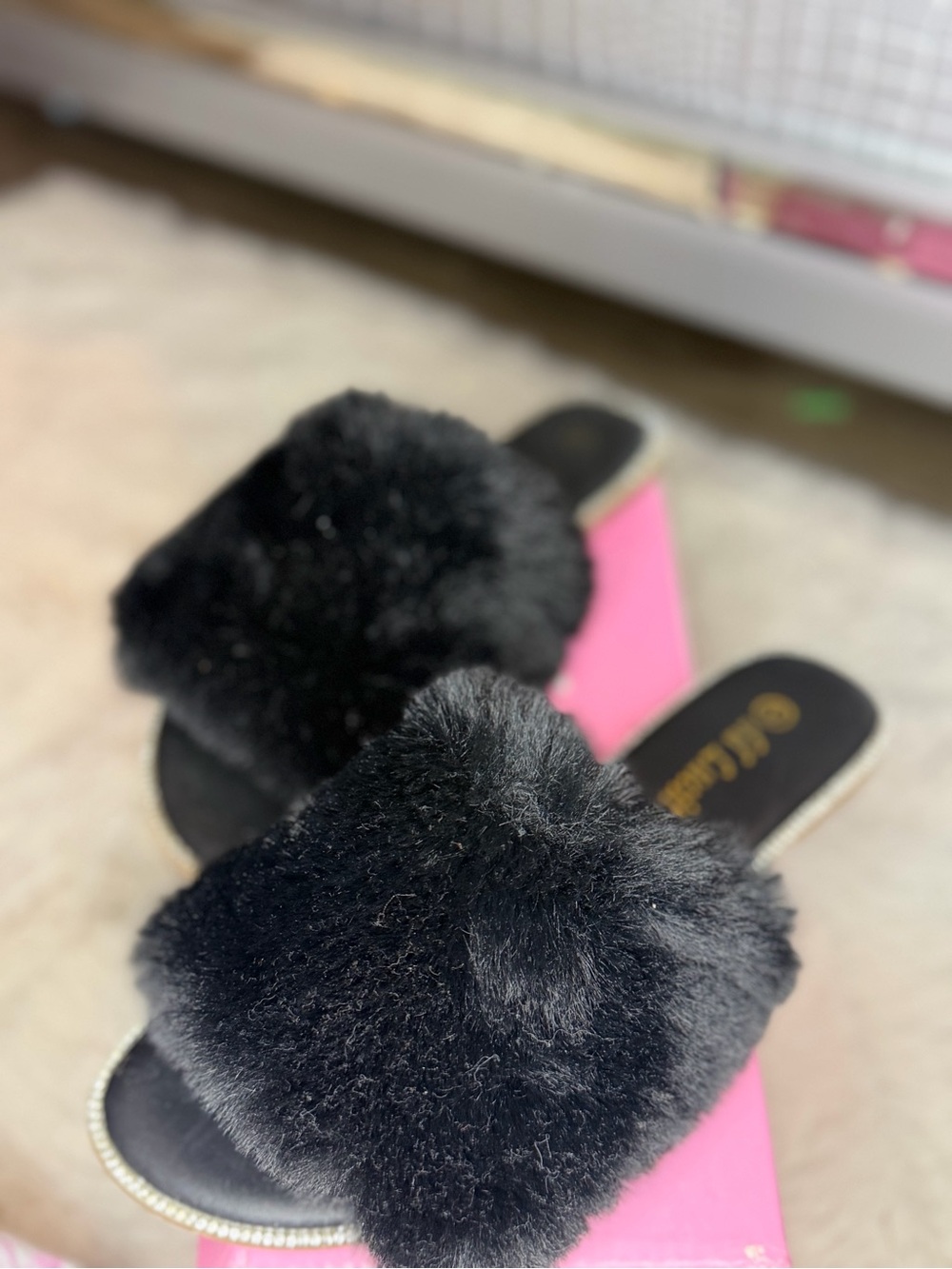 Faux Fur Black Slide Sandal - Cozy Women's Slip-On